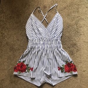 Striped Rose Appliqué Romper